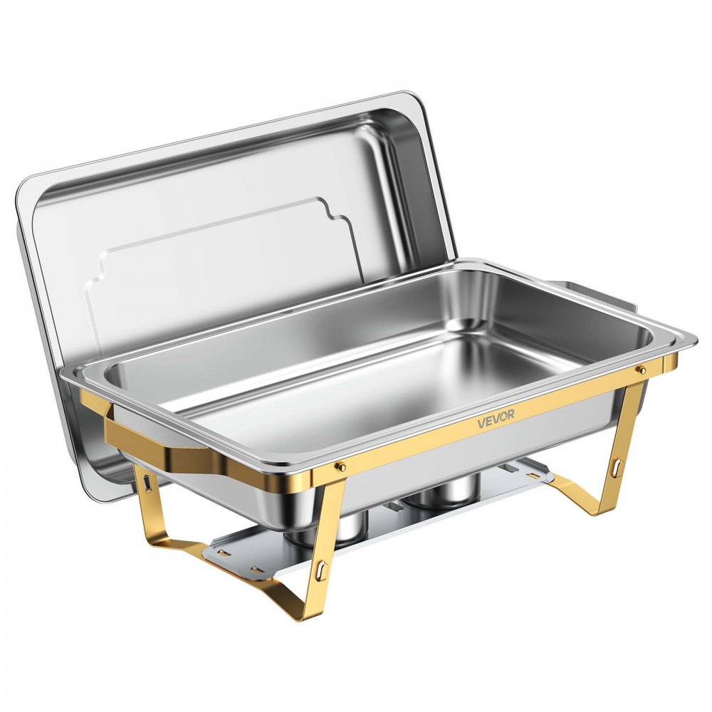 VEVOR 4 Packs Chafing Dishes for Buffet Set, 9QT Stainless Steel Chafer, for Banquet Party Wedding, Rectangle Buffet Server and Warmer, with 4 Full Size Pans, Fuel Holder, and Foldable Stand