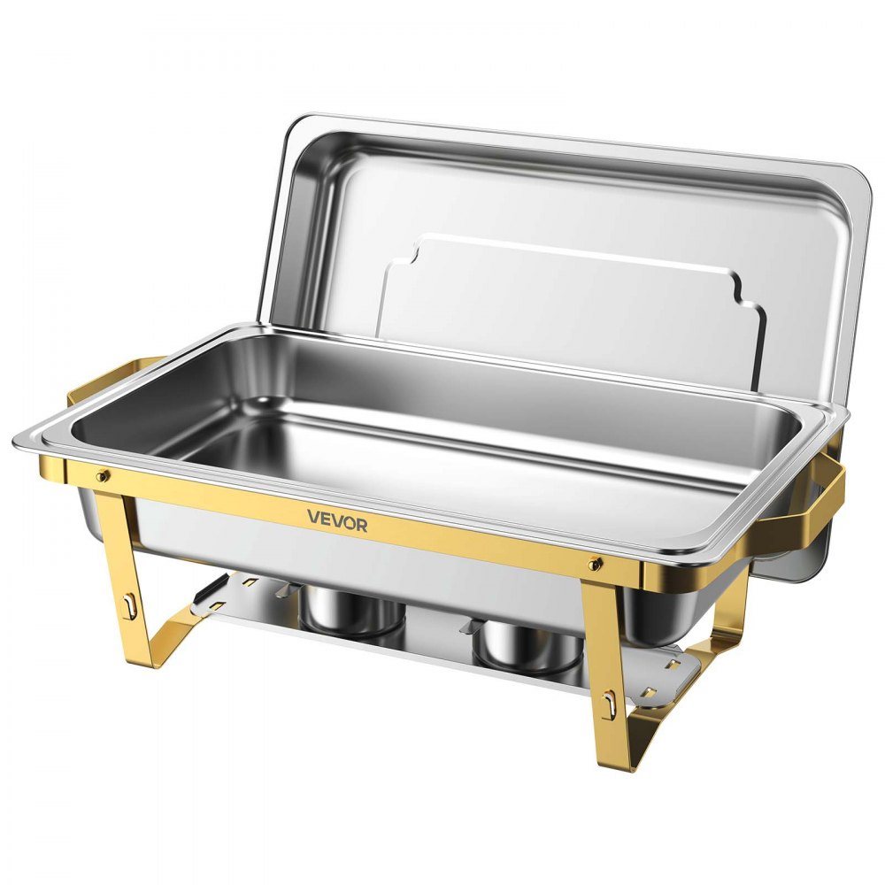 VEVOR 4 Packs Chafing Dishes for Buffet Set, 9QT Stainless Steel Chafer, for Banquet Party Wedding, Rectangle Buffet Server and Warmer, with 4 Full Size Pans, Fuel Holder, and Foldable Stand