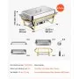 VEVOR 4 Packs Chafing Dishes for Buffet Set, 9QT Stainless Steel Chafer, for Banquet Party Wedding, Rectangle Buffet Server and Warmer, with 4 Full Size Pans, Fuel Holder, and Foldable Stand