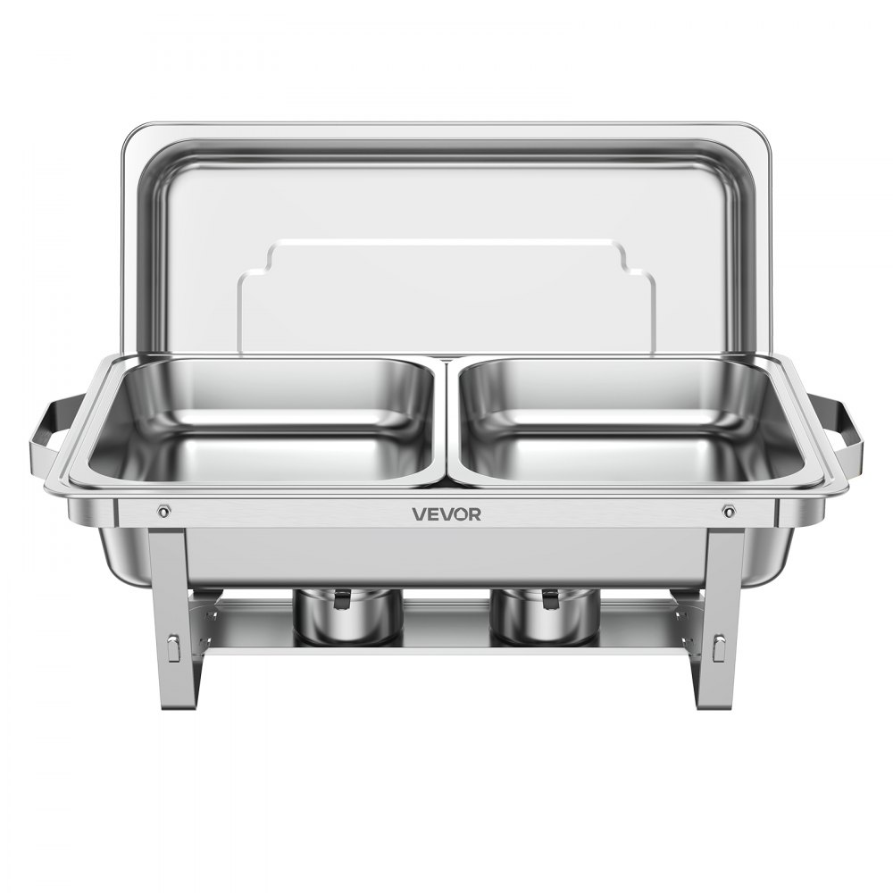 VEVOR 2 Packs Chafing Dishes for Buffet Set, 8.5L Stainless Steel Chafer, for Banquet Party Wedding, Rectangle Buffet Server and Warmer with 1 Full & 2 Half Size Pans, Fuel Holder, and Foldable Stand