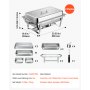 VEVOR 2 Packs Chafing Dishes for Buffet Set, 8.5L Stainless Steel Chafer, for Banquet Party Wedding, Rectangle Buffet Server and Warmer with 1 Full & 2 Half Size Pans, Fuel Holder, and Foldable Stand