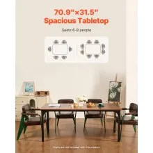 VEVOR 71in Rectangle Dining Table Wood Kitchen Table for 6-8 Person (Only Table)
