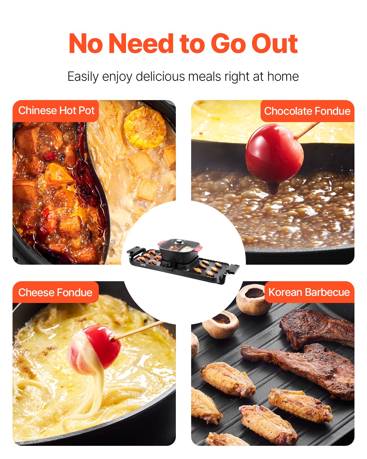 VEVOR Hot Pot with Grill, 2300W 2-in-1 Electric Smokeless Grill and Hot Pot, Removable Shabu-shabu Hotpot with Non-stick Pan, Separate Dual Temperature Control, Indoor Korean BBQ for 1-6 People