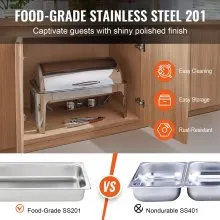 VEVOR Roll Top Chafing Dish Buffet Complete Set, 8 Qt Stainless Steel Chafer with Full Size Pan, Rectangle Catering Warmer Server with Lid Water Pan Stand Fuel Holder Meal Clip, for at Least 8 People