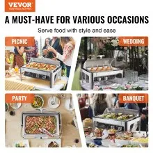 VEVOR Roll Top Chafing Dish Buffet Complete Set, 8 Qt Stainless Steel Chafer with Full Size Pan, Rectangle Catering Warmer Server with Lid Water Pan Stand Fuel Holder Meal Clip, for at Least 8 People