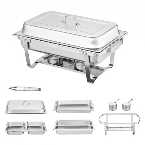 VEVOR 2-Pack Rectangle Chafing Dish Set 2 Full-Size 8Qt Pan 4 Half-Size 4Qt Pans