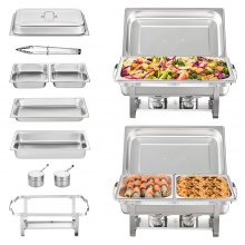 VEVOR 2-Pack Rectangle Chafing Dish Set 2 Full-Size 8Qt Pan 4 Half-Size 4Qt Pans
