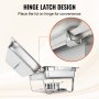 VEVOR chafing dish with hinge latch design for easy lid placement, stainless steel finish.