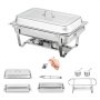 VEVOR chafing dish with full kit, including fuel holders, lid, water pan, food pan, and serving utensils.