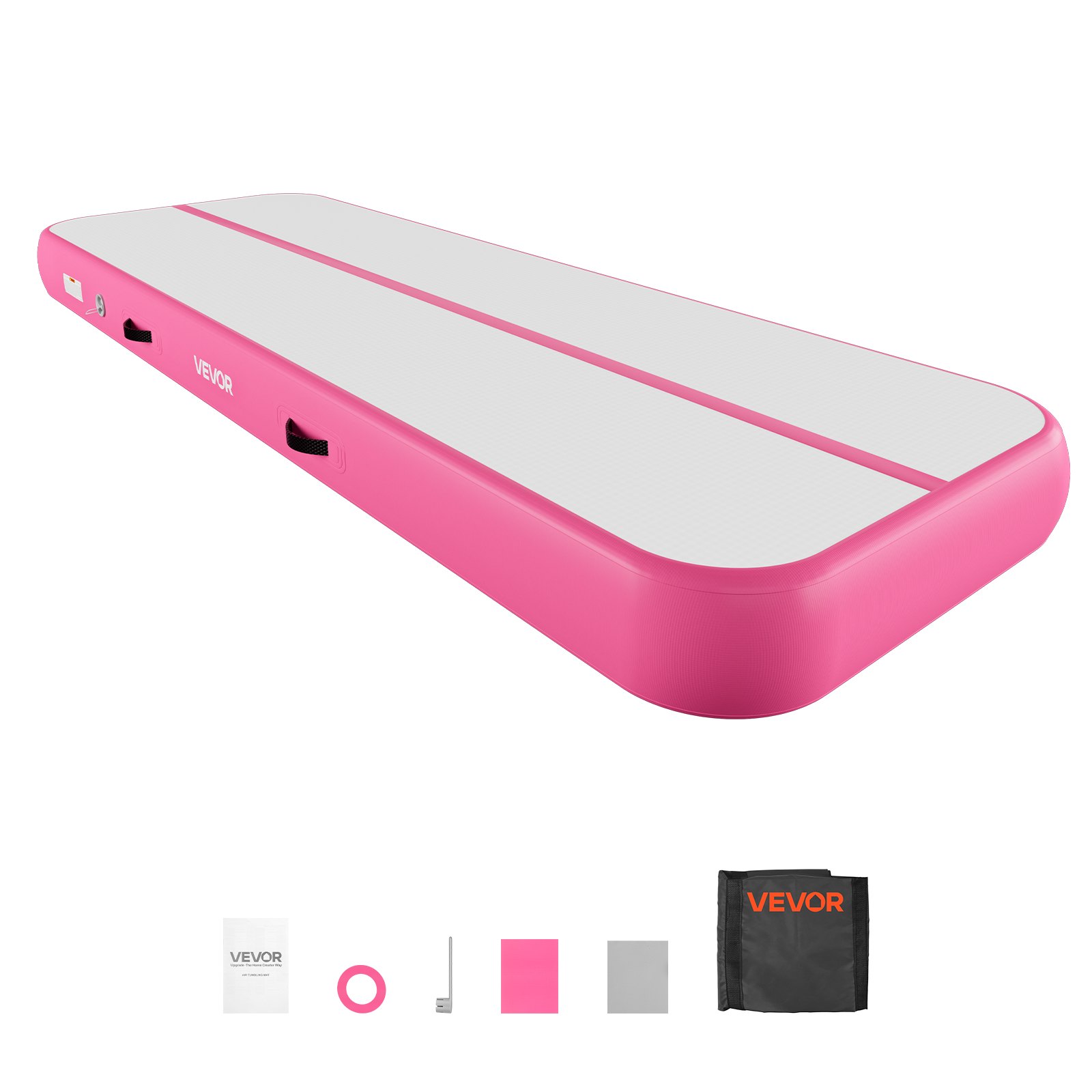 VEVOR Inflatable Gymnastics Air Mat 3m Training Mats w/ Electric Pump, 20 cm Thick Sturdy Tumble Track, Tumbling Mat for Home Use/Gym/Outdoor/Yoga/Cheerleading/Beach/Park/Water, Pink