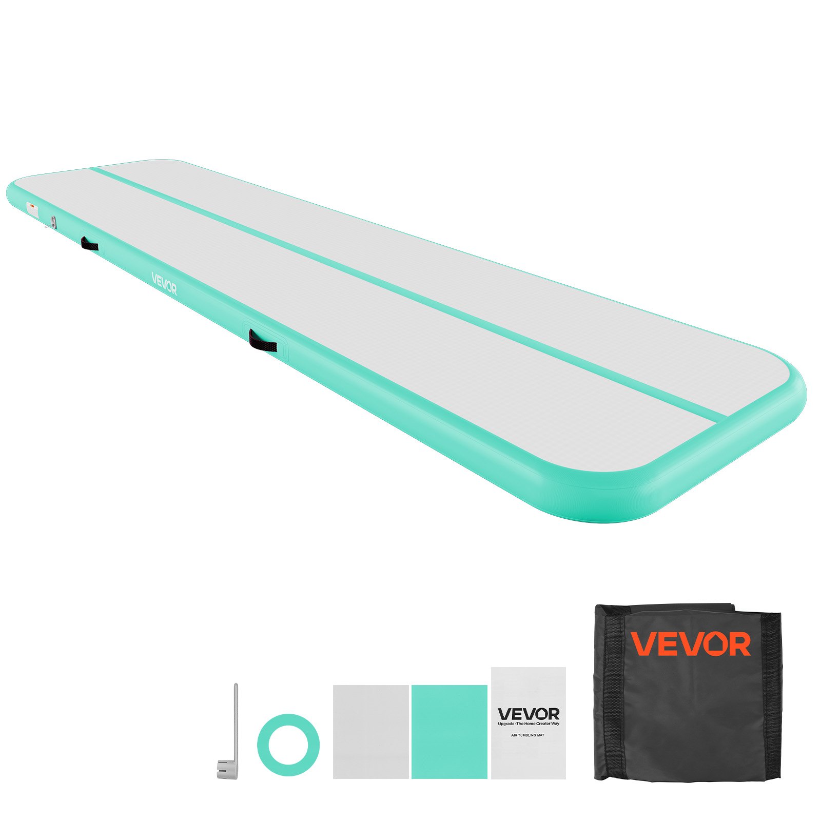 VEVOR Inflatable Gymnastics Air Mat 4m Training Mats w/ Electric Pump, 10 cm Thick Sturdy Tumble Track, Tumbling Mat for Home Use/Gym/Outdoor/Yoga/Cheerleading/Beach/Park/Water, Mint Green