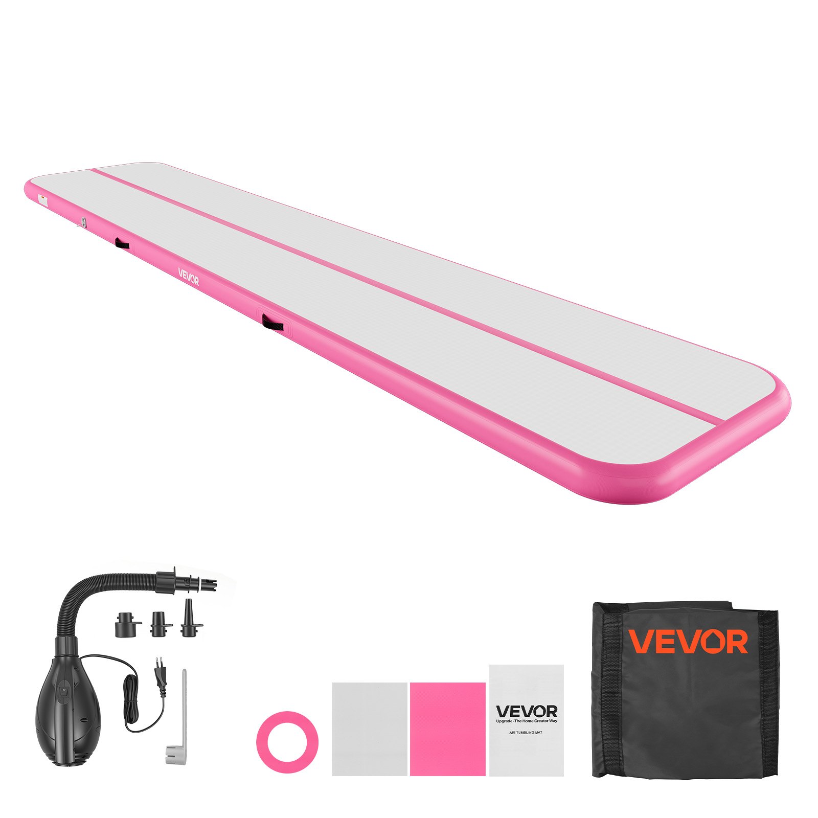 VEVOR Inflatable Gymnastics Air Mat 16.4 ft Training Mats w/ Electric Pump, 4 inches Thick Sturdy Tumble Track, Tumbling Mat for Home Use/Gym/Outdoor/Yoga/Cheerleading/Beach/Park/Water, Pink