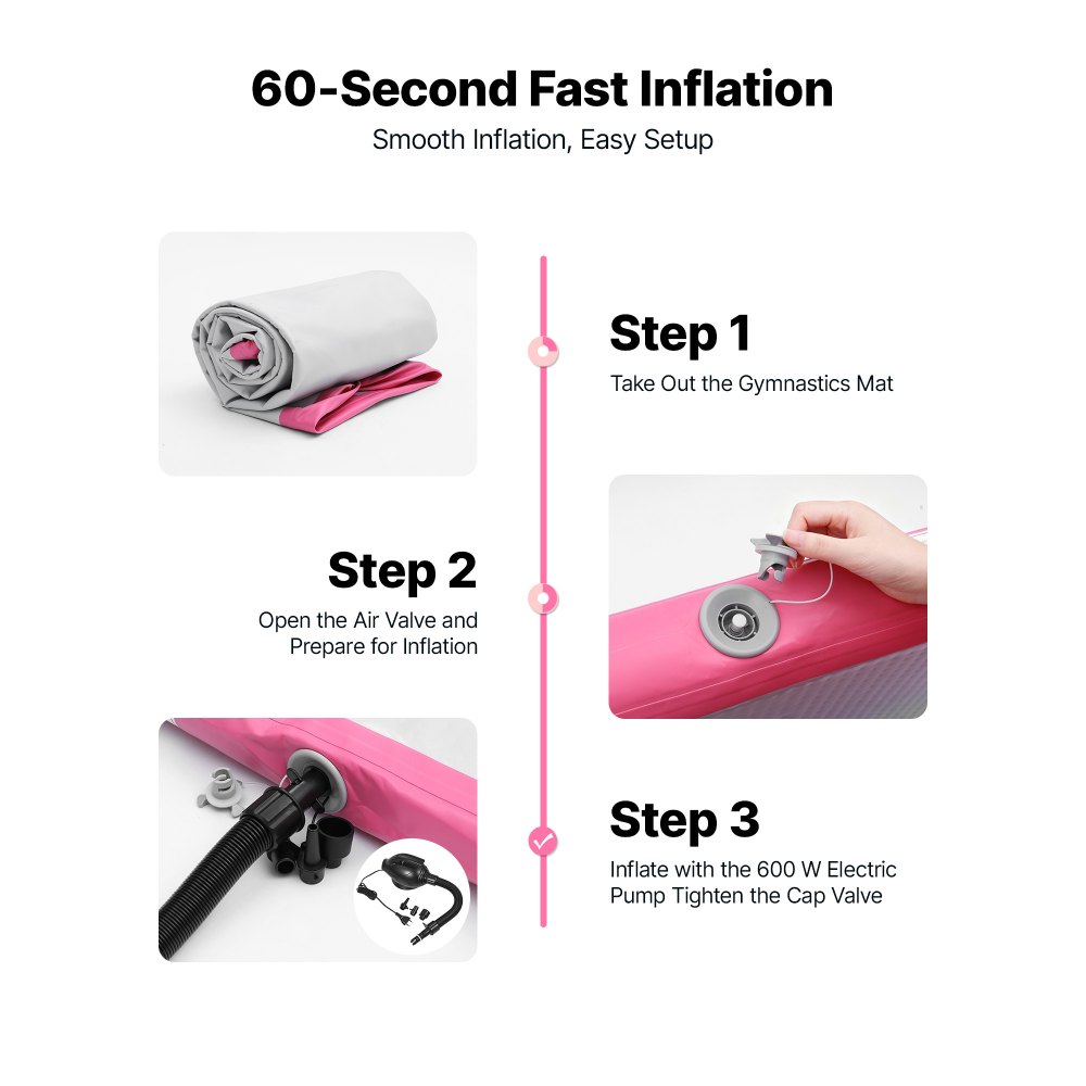 VEVOR Inflatable Gymnastics Air Mat with Air Barrel 10 ft Training Mats, 4 inches Thick Sturdy Tumble Track with Electric Pump, Tumbling Mat for Home Use/Gym/Outdoor/Yoga/Cheerleading, Pink
