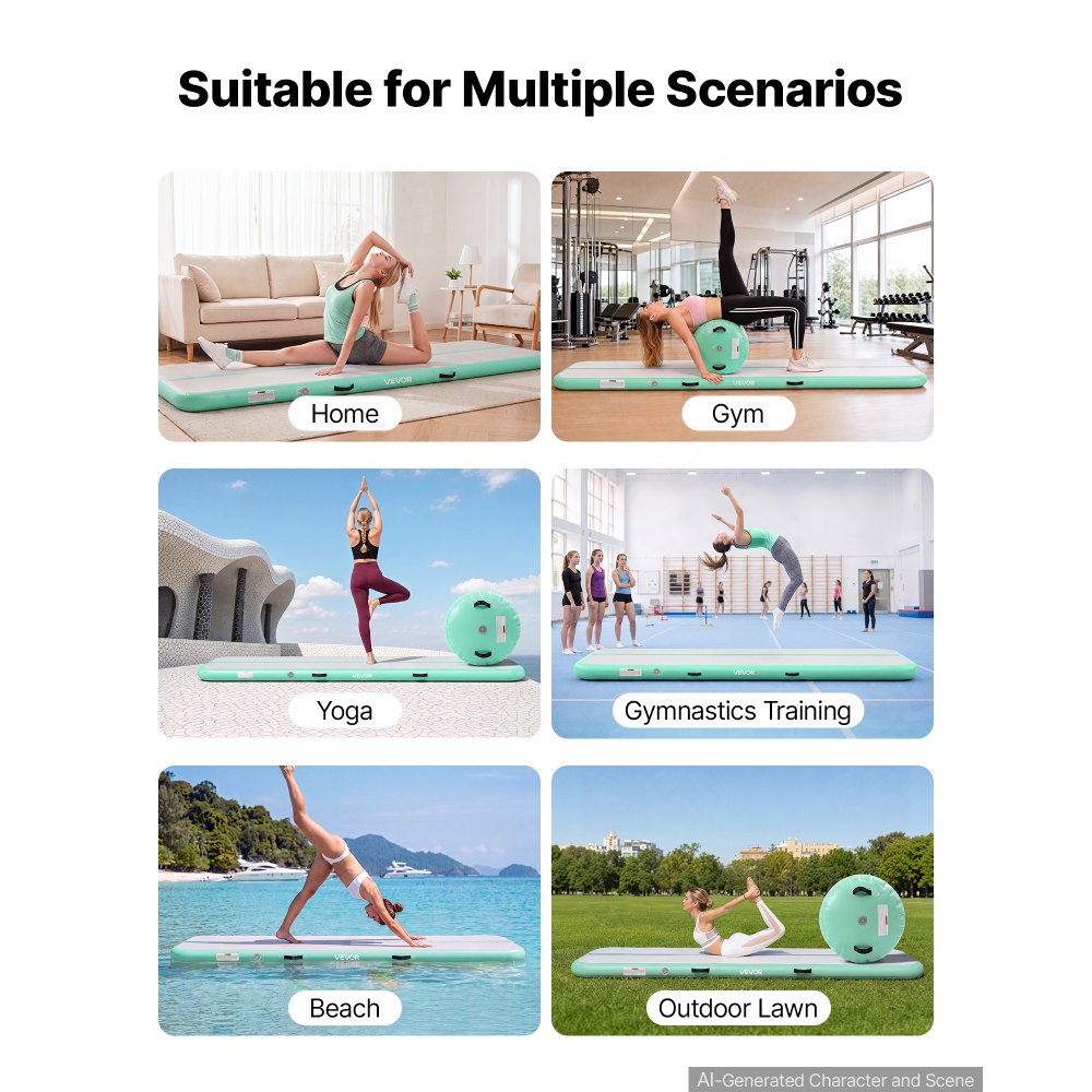 VEVOR Inflatable Gymnastics Air Mat with Air Barrel 10 ft Training Mats, 4 inches Thick Sturdy Tumble Track with Electric Pump, Tumbling Mat for Home Use/Gym/Outdoor/Yoga/Cheerleading, Mint Green