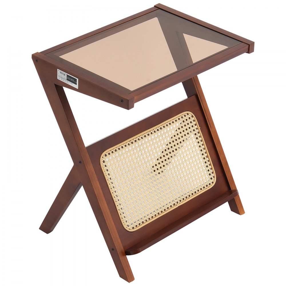 VEVOR Rattan Coffee Table, Z-Shaped Rattan Woven Bamboo Coffee Table with Tempered Glass Top, 20” Modern Boho Storage Coffee Table with Natural Bamboo Legs, for Living Room, Bedroom & Small Spaces