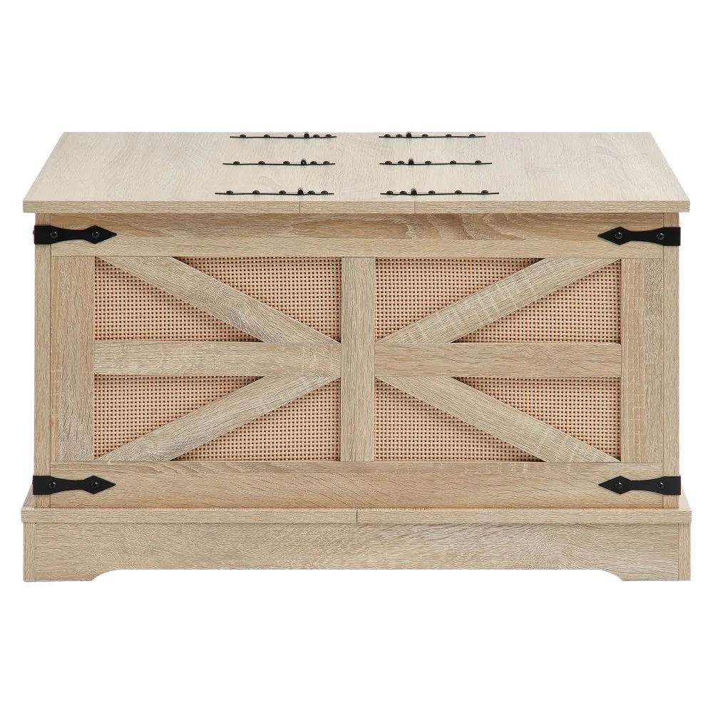 VEVOR Rattan Coffee Table Rectangle Rattan Coffee Table 2-Tier for Living Room