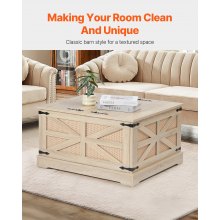 VEVOR Rattan Coffee Table, Rectangle 2-Tier PE Rattan Farmhouse End Table, 32-Inch Modern Boho Style Storage Mid Century Coffee Table with Retro Metal Hinges, for Living Room, Bedroom & Small Spaces, Natural