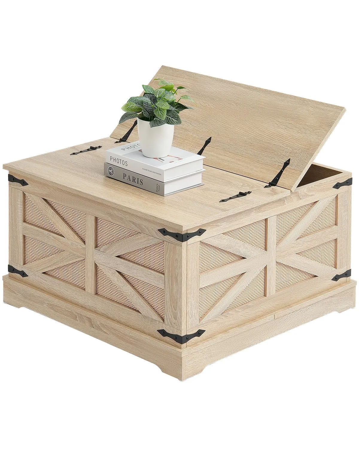 VEVOR Rattan Coffee Table Rectangle Rattan Coffee Table 2-Tier for Living Room