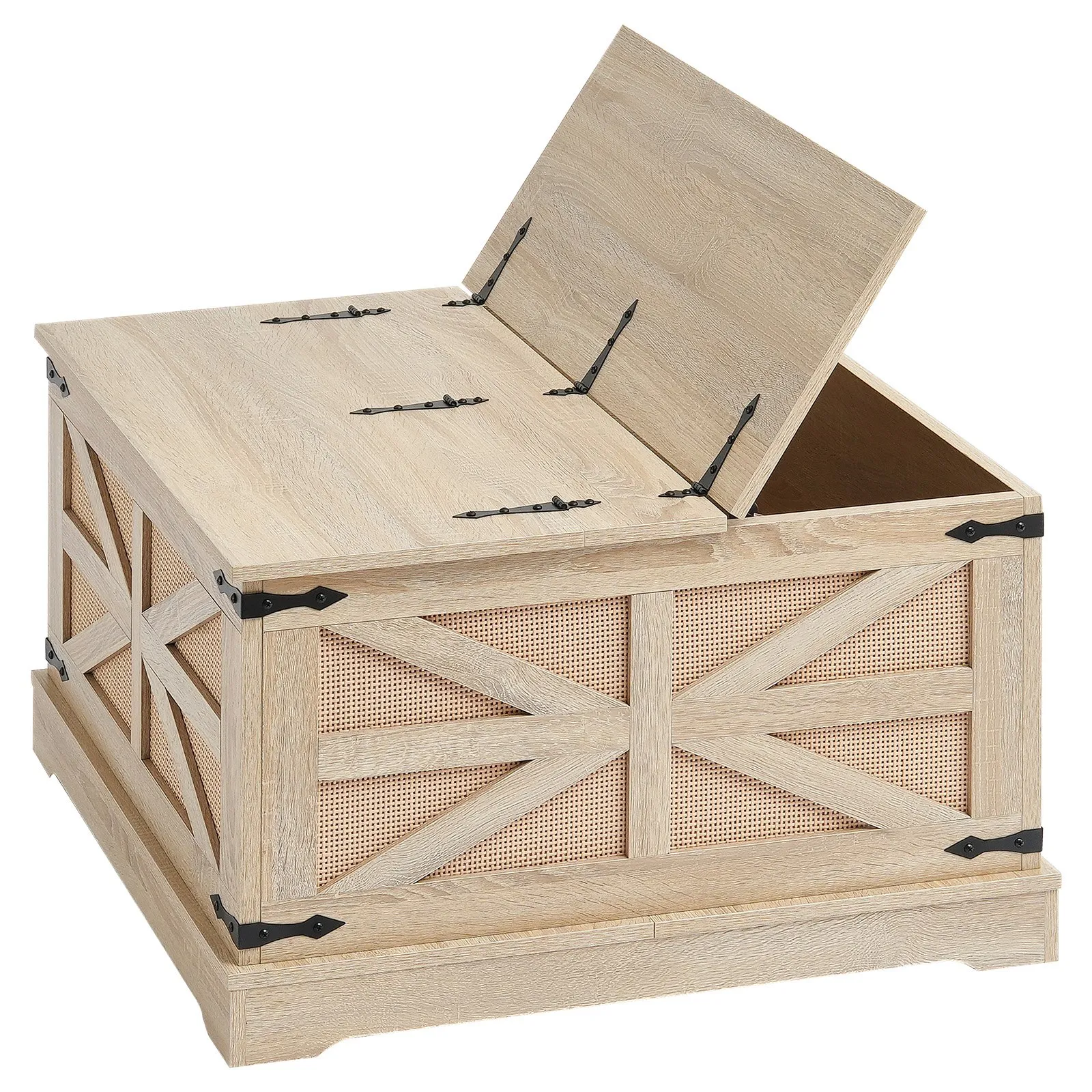 VEVOR Rattan Coffee Table Rectangle Rattan Coffee Table 2-Tier for Living Room