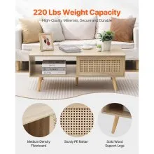 VEVOR Rattan Coffee Table Rectangle Rattan Coffee Table 2-Tier for Living Room