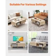 VEVOR Rattan Coffee Table Rectangle Rattan Coffee Table 2-Tier for Living Room