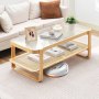 VEVOR Rattan Coffee Table, Rectangle Rattan Woven Wood Coffee Table with Tempered Glass Top, 45-Inch Modern Boho Storage Coffee Table with Natural Wood Legs, for Living Room, Bedroom & Small Spaces