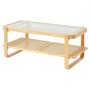 VEVOR Rattan Coffee Table, Rectangle Rattan Woven Wood Coffee Table with Tempered Glass Top, 45-Inch Modern Boho Storage Coffee Table with Natural Wood Legs, for Living Room, Bedroom & Small Spaces