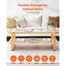 VEVOR Rattan Coffee Table Rectangle Rattan Coffee Table 2-Tier for Living Room