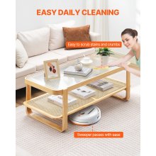 Rattan Coffee Table Rectangle Rattan Coffee Table 2-Tier for Living Room