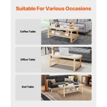 VEVOR Rattan Coffee Table, Rectangle Rattan Woven Wood Mid Century Coffee Table with Tempered Glass Top, 45-Inch Modern Boho Storage Coffee Table with Natural Wood Legs, for Living Room, Bedroom & Small Spaces