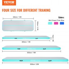 VEVOR Gymnastics Air Mat, 4 inch Thickness Inflatable Gymnastics Tumbling Mat, Tumble Track with Electric Pump, Training Mats for Home Use/Gym/Yoga/Cheerleading/Beach/Park/Water, 13 ft, Mint Green