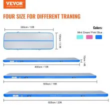 VEVOR Gymnastics Air Mat, 4 inch Thickness Inflatable Gymnastics Tumbling Mat, Tumble Track with Electric Pump, Training Mats for Home Use/Gym/Yoga/Cheerleading/Beach/Park/Water, 13 ft, Blue
