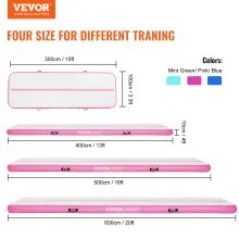 VEVOR Gymnastics Air Mat, 4 inch Thickness Inflatable Gymnastics Tumbling Mat, Tumble Track with Electric Pump, Training Mats for Home Use/Gym/Yoga/Cheerleading/Beach/Park/Water, 16 ft, Pink