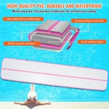 VEVOR Gymnastics Air Mat, 4 inch Thickness Inflatable Gymnastics Tumbling Mat, Tumble Track with Electric Pump, Training Mats for Home Use/Gym/Yoga/Cheerleading/Beach/Park/Water, 16 ft, Pink