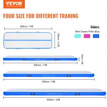 VEVOR Gymnastics Air Mat, 4 inch Thickness Inflatable Gymnastics Tumbling Mat, Tumble Track with Electric Pump, Training Mats for Home Use/Gym/Yoga/Cheerleading/Beach/Park/Water, 20 ft, Blue