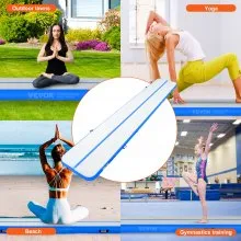 VEVOR Gymnastics Air Mat, 4 inch Thickness Inflatable Gymnastics Tumbling Mat, Tumble Track with Electric Pump, Training Mats for Home Use/Gym/Yoga/Cheerleading/Beach/Park/Water, 20 ft, Blue