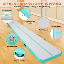 VEVOR Gymnastics Air Mat, 4 inch Thickness Inflatable Gymnastics Tumbling Mat, Tumble Track with Electric Pump, Training Mats for Home Use/Gym/Yoga/Cheerleading/Beach/Park/Water, 20 ft, Mint Green