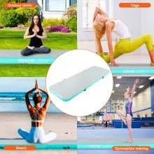 VEVOR Gymnastics Air Mat, 4 inch Thickness Inflatable Gymnastics Tumbling Mat, Tumble Track with Electric Pump, Training Mats for Home Use/Gym/Yoga/Cheerleading/Beach/Park/Water, 10 ft, Mint Green