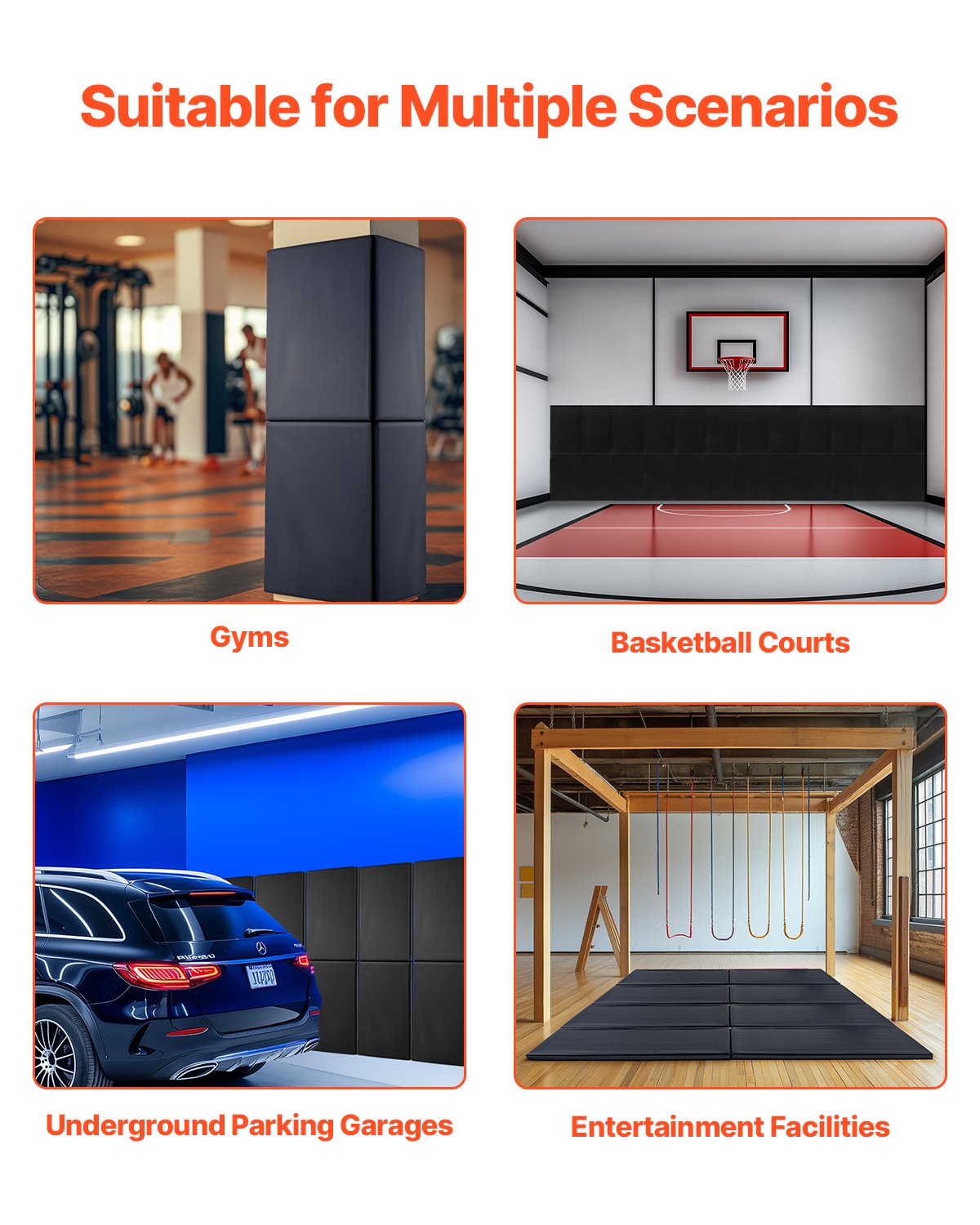 VEVOR Gym Wall Padding, 60 x 20 x 2 inch Tear-Resistant Wall Mat, Removable 2" Thick Foam High Density Basketball Court Wall-Mounted Padding, Durable Waterproof Protective Pad for Gym Garage Basement