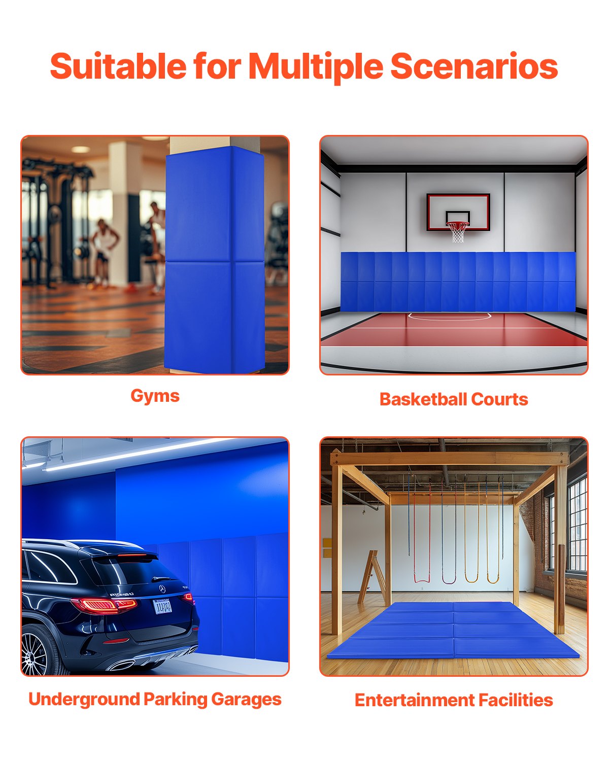 VEVOR Gym Wall Padding, 71 x 24 x 2 inch Tear-Resistant Wall Mat, Removable 2" Thick Foam High Density Basketball Court Wall-Mounted Padding, Durable Waterproof Protective Pad for Gym Garage Basement