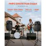 2 X 15 in Speakers Portable PA System 2000W Mixer Bluetooth Mic for DJ Party