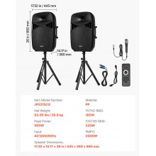 2 X 15 in Speakers Portable PA System 2000W Mixer Bluetooth Mic for DJ Party