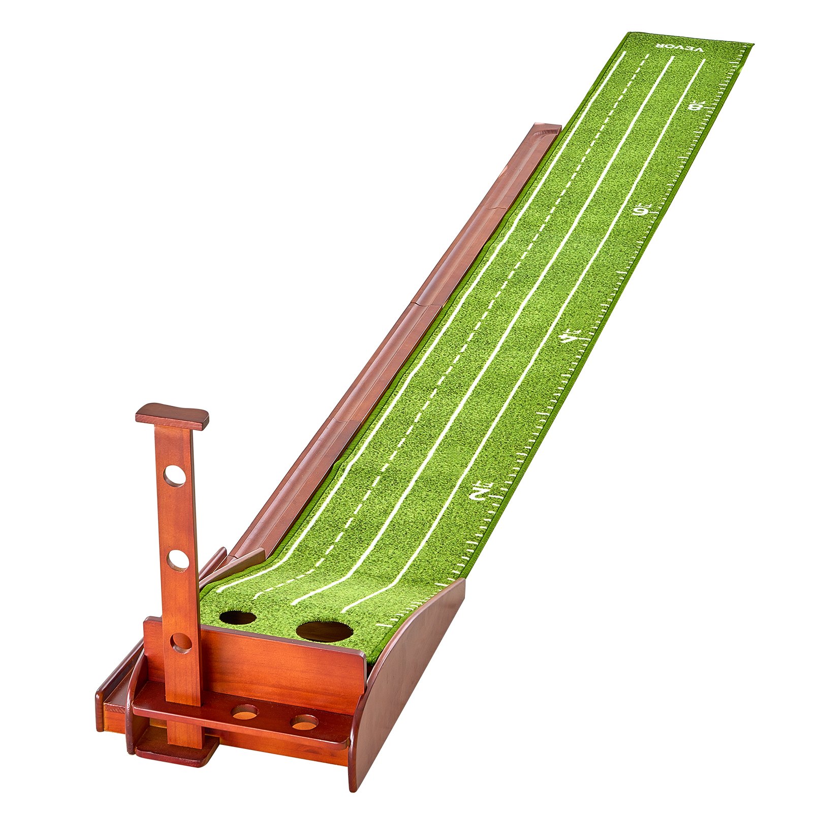 VEVOR Golf Putting Mat, 2 Hole Indoor Golf Putting Green, Wrinkle-Free Golf Training Aid, Mini Golf Set with Auto-Ball Return, Alignment Guide, 3 Ball, Wood Base, Game Practice Gift for Home Office