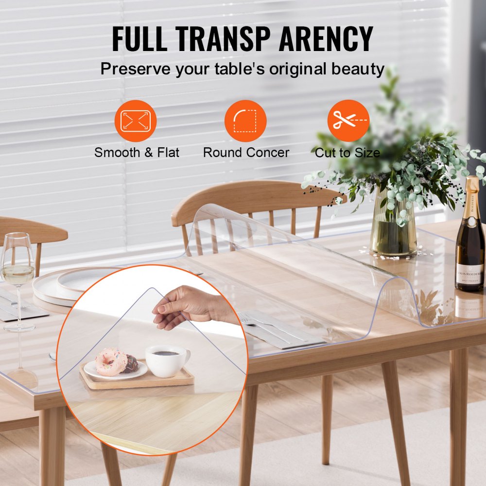 VEVOR Plastic Table Cover, 24 x 48 Inch 2.0 mm Thick Clear Table Protector, Rectangle PVC Desk Mat, Waterproof & Easy Cleaning Desk Pad Tablecloth, for Office Dresser Dining Room Table Night Stand
