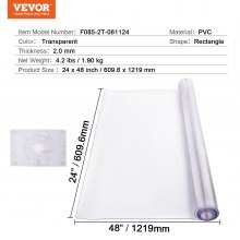 VEVOR PVC Table Protector 24x48 Inch Clear Plastic Desk Protector 2.0mm Thick