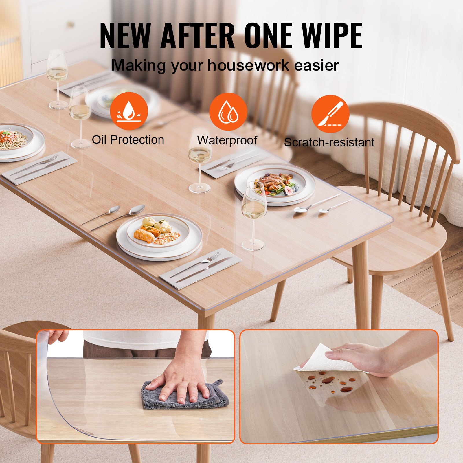 VEVOR Plastic Table Cover, 36 x 48 Inch 1.5 mm Thick Clear Table Protector, Rectangle PVC Desk Mat, Waterproof & Easy Cleaning Desk Pad Tablecloth, for Office Dresser Dining Room Table Night Stand