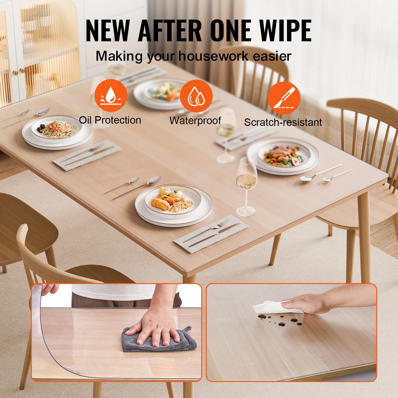 VEVOR Plastic Table Cover, 36 x 60 Inch 1.5 mm Thick Frosted Table Protector, Rectangle PVC Desk Mat, Waterproof & Easy Cleaning Desk Pad Tablecloth, for Office Dresser Dining Room Table Night Stand