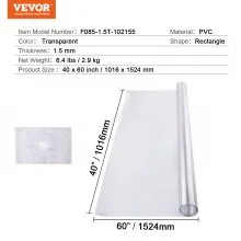 VEVOR PVC Table Protector 40x60 Inch Clear Plastic Desk Protector 1.5mm Thick