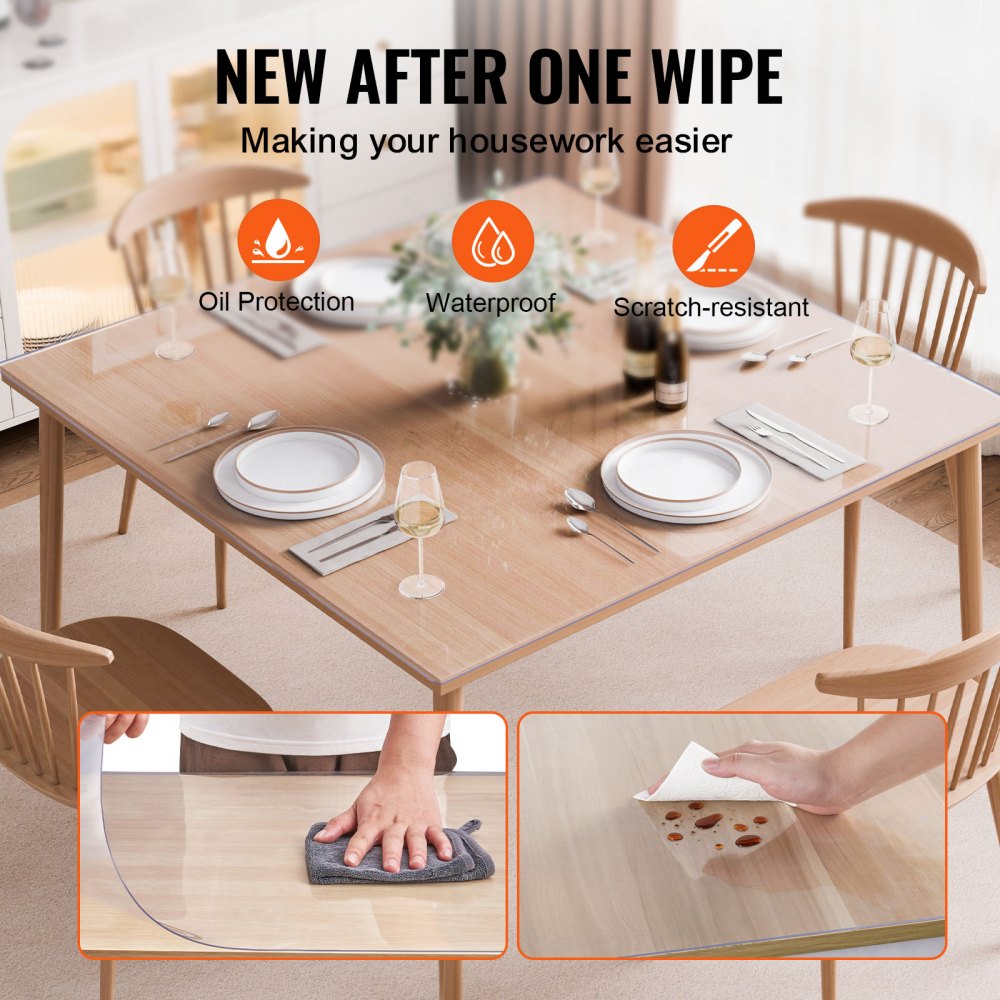 VEVOR Plastic Table Cover, 54 x 54 Inch 1.5 mm Thick Clear Table Protector, Square PVC Desk Mat, Waterproof & Easy Cleaning Desk Pad Tablecloth, for Office Dresser Dining Room Table Night Stand