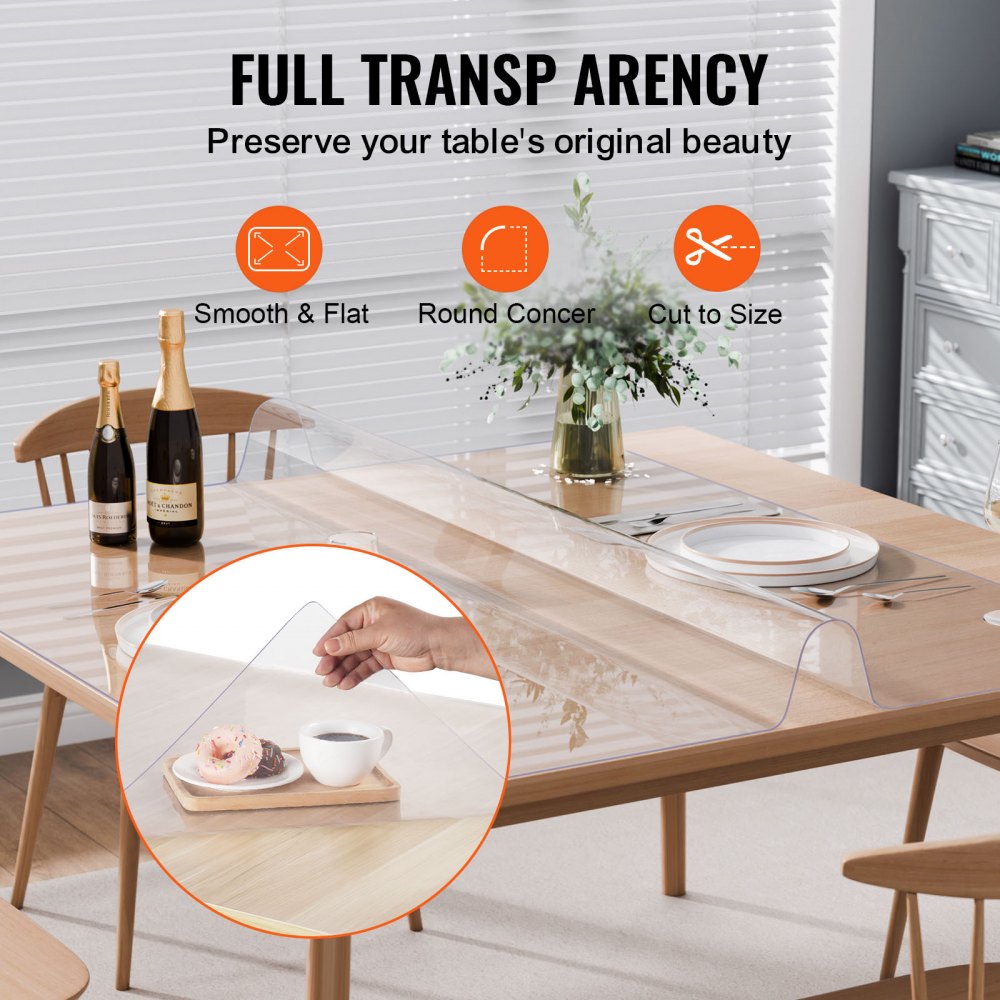 VEVOR Plastic Table Cover, 54 x 54 Inch 1.5 mm Thick Clear Table Protector, Square PVC Desk Mat, Waterproof & Easy Cleaning Desk Pad Tablecloth, for Office Dresser Dining Room Table Night Stand